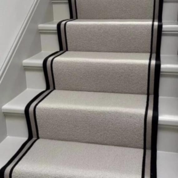 Stitched Taped Edge Stair Runner Grey Designer Berber - image 1
