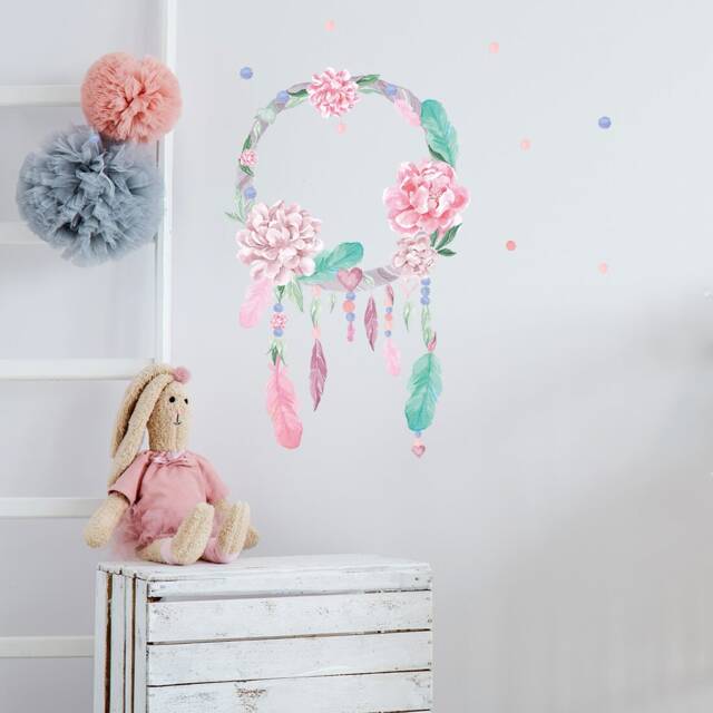 Wall Decor Dream Catcher Pink, Kids Room Wall Art, Stickers For Kids, Modern Wallpaper, Nursery Sticker - image 1