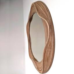 24 Inch Round Wooden Mirror Made From Solid Birch, 60cm Diameter Ideal For Living Room, Bedroom, Dining Room Or Lounge - thumbnail 2
