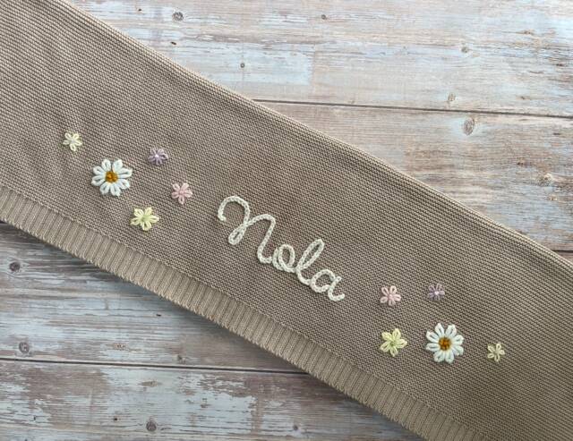 Baby Knit Blanket With Custom Embroidery, Soft Cotton, Newborn Gift, Shower Present - image 1