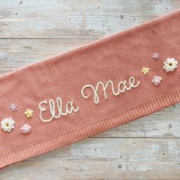 Baby Knit Blanket With Custom Embroidery, Soft Cotton, Newborn Gift, Shower Present - thumbnail 2