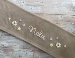 Baby Knit Blanket With Custom Embroidery, Soft Cotton, Newborn Gift, Shower Present - thumbnail 1