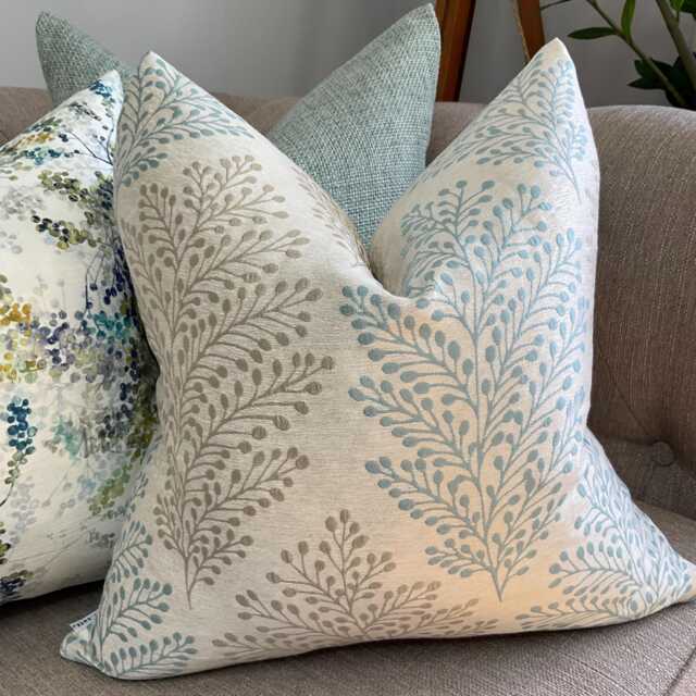Jessie Duck Egg Leaf Fern Cushion Cover - Double Sided Designer Fabric By Bill Beaumont All Sizes - image 1