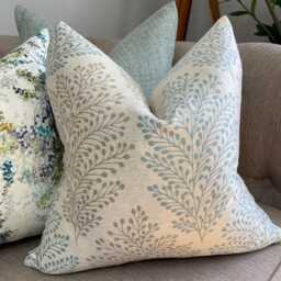 Jessie Duck Egg Leaf Fern Cushion Cover - Double Sided Designer Fabric By Bill Beaumont All Sizes - thumbnail 1
