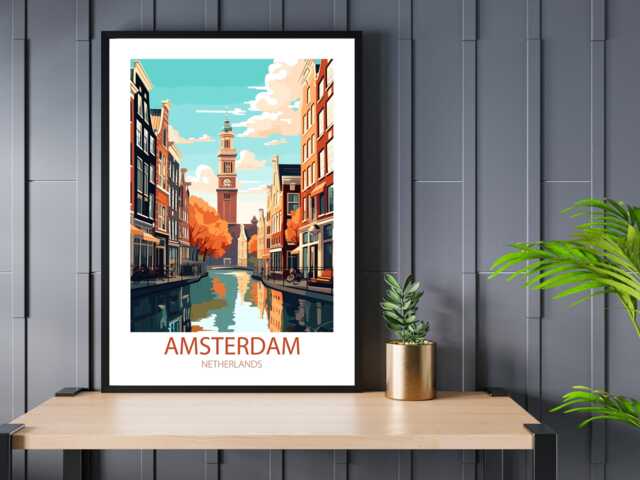 Amsterdam - Abstract Art Canal Summer Wall Print Gift Idea Bespoke Poster A5 A4 A3 Framed Or Unframed - image 1
