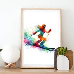 Ski Couple Watercolour Prints - Set Of 3 Posters - Gifts Colourful Decor Skier Wall Art Engagement Artwork - thumbnail 2