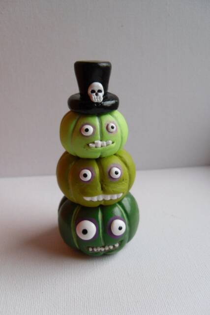 Voodoo Brothers Halloween Pumpkin Sculpture Stacked Clay Figurine - image 1