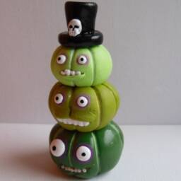 Voodoo Brothers Halloween Pumpkin Sculpture Stacked Clay Figurine - thumbnail 3