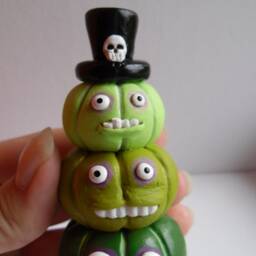 Voodoo Brothers Halloween Pumpkin Sculpture Stacked Clay Figurine - thumbnail 4