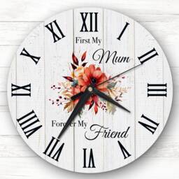 Wood Effect Floral Mum Forever Friend Personalised Gift Clock - thumbnail 1