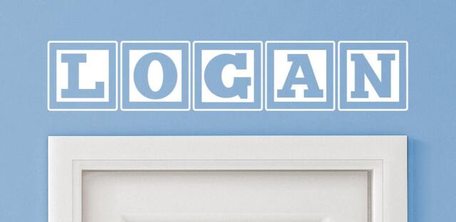 Logan Baby Block Name Bedroom Closet Door - 30 Inch Wide Wall Vinyl Decal Decorative Art