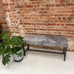 Grey Short-Wool Shearling Covered Bench, Genuine Sheepskin, Wooden Bench, Dining Bench , Interior Decor Furry Gift - thumbnail 2