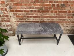 Grey Short-Wool Shearling Covered Bench, Genuine Sheepskin, Wooden Bench, Dining Bench , Interior Decor Furry Gift