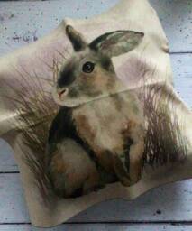 Rabbit Bunny Country Cottage Interior Linen Look Cushion - thumbnail 1