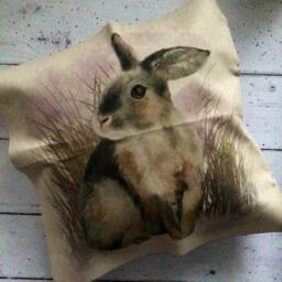 Rabbit Bunny Country Cottage Interior Linen Look Cushion - thumbnail 2