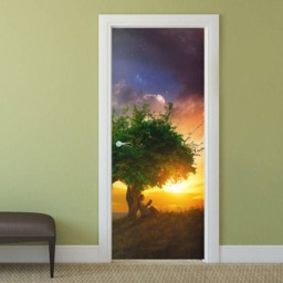 Tree At Sunset Wall Decal, Door Sticker, Wallpaper, Mural, Living Room Bedroom Home Decor, Mural - thumbnail 2