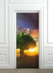 Tree At Sunset Wall Decal, Door Sticker, Wallpaper, Mural, Living Room Bedroom Home Decor, Mural - thumbnail 1