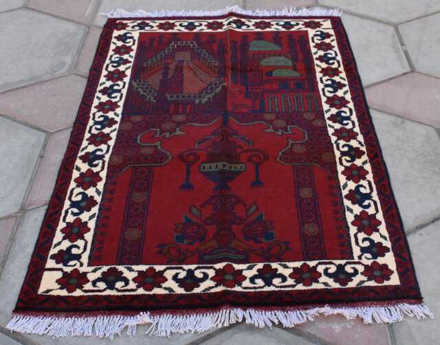 Handmade Afghan Wool Prayer Rug Boho Wall Hanging - 4.1x2.7 Ft - image 1