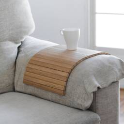 Flexible Sofa Tray - Adjustable Armrest For Drinks & Snacks Handmade Wooden Non-Slip Eco-Friendly Oak Finish - thumbnail 2