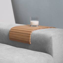 Flexible Sofa Tray - Adjustable Armrest For Drinks & Snacks Handmade Wooden Non-Slip Eco-Friendly Oak Finish - thumbnail 1