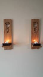 Wooden Candle Sconces Pair Of Solid Oak Handmade With Cut Out Detail .candles Glass Etc Not Included - thumbnail 1