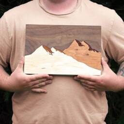 Real Wood Mountain Wall Art American Walnut, Maple & Cherry - 8x12 - thumbnail 2