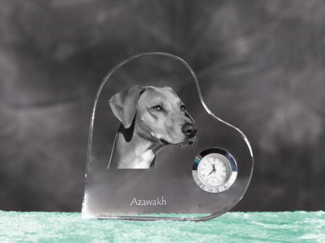 Azawakh - Crystal Clock in The Shape Of A Heart With Image Pure-Bred Dog - image 1