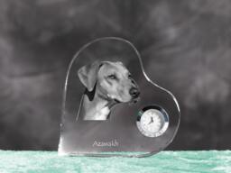 Azawakh - Crystal Clock in The Shape Of A Heart With Image Pure-Bred Dog - thumbnail 1