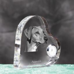 Azawakh - Crystal Clock in The Shape Of A Heart With Image Pure-Bred Dog - thumbnail 3