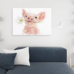 Pig With Flower Canvas Art Farmhouse Animal Portrait - thumbnail 3