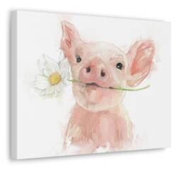 Pig With Flower Canvas Art Farmhouse Animal Portrait - thumbnail 1