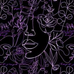 Large Black White Purple Faces Wall Mural Bedroom Wallpaper Custom Size One Line Decal Beauty Studio Removable - thumbnail 2
