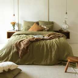 100% Natural Organic Linen Bed Set Duvet Cover & 2 Pillowcases, Bedding Set in Various Colors & Queen, King, Double, Twin Sizes
