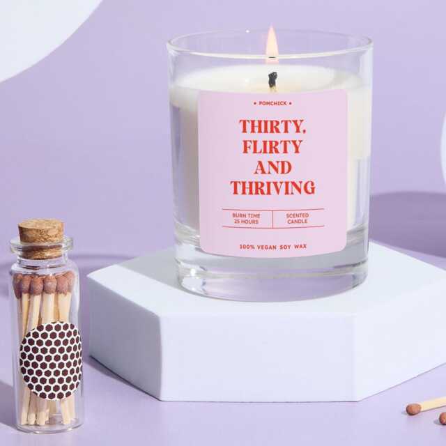 Funny 30Th Birthday Candle Gift Celebrate Thirty Flirty & Thriving Fun Keepsake For Her Friend Bestie Vegan Soy Wax - image 1