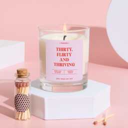Funny 30Th Birthday Candle Gift Celebrate Thirty Flirty & Thriving Fun Keepsake For Her Friend Bestie Vegan Soy Wax - thumbnail 2