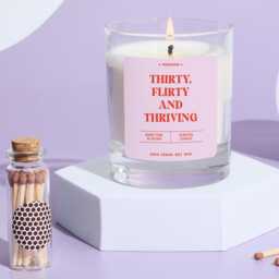 Funny 30Th Birthday Candle Gift Celebrate Thirty Flirty & Thriving Fun Keepsake For Her Friend Bestie Vegan Soy Wax - thumbnail 1