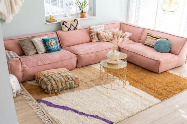 White Beige Abstract Moroccan Rug, Shag Area Carpet, Boho Berber Wool, Hand Tufted Living Room Decor - image 1