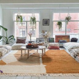White Beige Abstract Moroccan Rug, Shag Area Carpet, Boho Berber Wool, Hand Tufted Living Room Decor - thumbnail 2