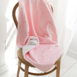 Monogrammed Baby Blanket in Wind, Pink Dot Minky & White Chenille, Personalized With Your Girl's First Name Cottage Chic - thumbnail 3