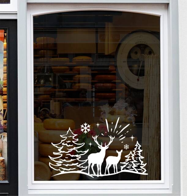 Christmas Scene Window Sticker Xmas Shop Decoration Reindeer Home Decal - image 1
