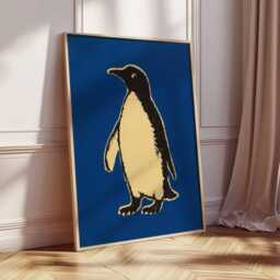 Penguin Pop Art Print - Minimal Animal Wall Retro Poster Design Modern Blue Artwork Bold Graphic Home Decor Nature Gift Idea - thumbnail 2