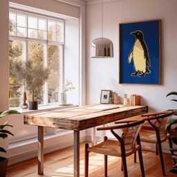 Penguin Pop Art Print - Minimal Animal Wall Retro Poster Design Modern Blue Artwork Bold Graphic Home Decor Nature Gift Idea - thumbnail 3