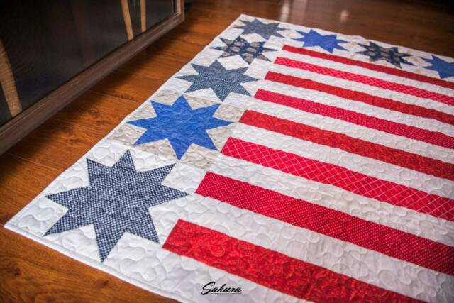 American Flag Quilt, Patriotic Couch Throw, Usa Star Quilt - 50x60 - image 1