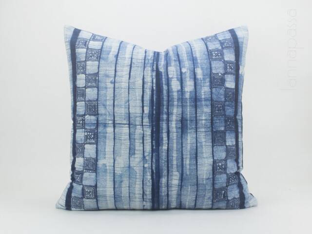 Vintage Hmong Batik Pillow Cover Handspun Indigo Cushion, 20x20 - image 1