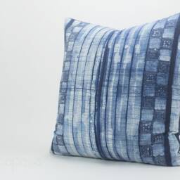 Vintage Hmong Batik Pillow Cover Handspun Indigo Cushion, 20x20 - thumbnail 2
