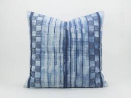 Vintage Hmong Batik Pillow Cover Handspun Indigo Cushion, 20x20 - thumbnail 1