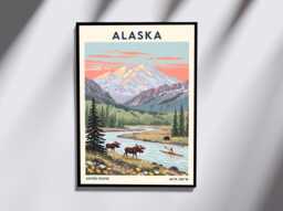 Alaska Wilderness Art Print Vintage Landscape Travel Poster - thumbnail 1