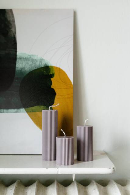 Elegant Plum Ribbed Pillar Soy Candles Handmade Home Decor - image 1
