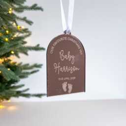 Personalized Baby Announcement Bauble Engraved Wood Keepsake Ornament - thumbnail 2