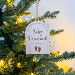 Personalized Baby Announcement Bauble Engraved Wood Keepsake Ornament - thumbnail 3